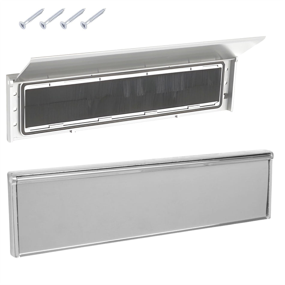Letterplate Cover 12 inch Door Letterbox with Draught Excluder - Chrome