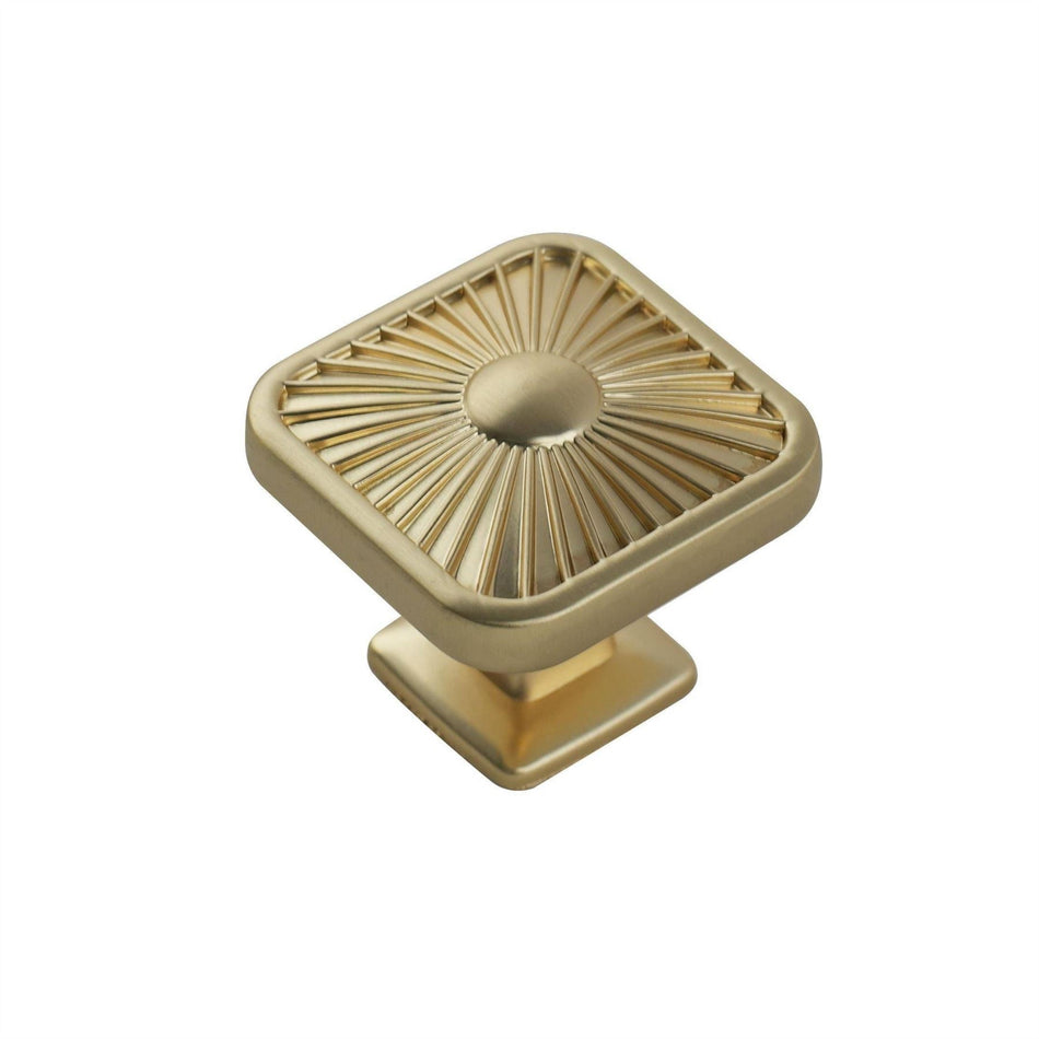 10 Pack Modern Chic Ribbed Square Knobs 35mm Brushed Brass
