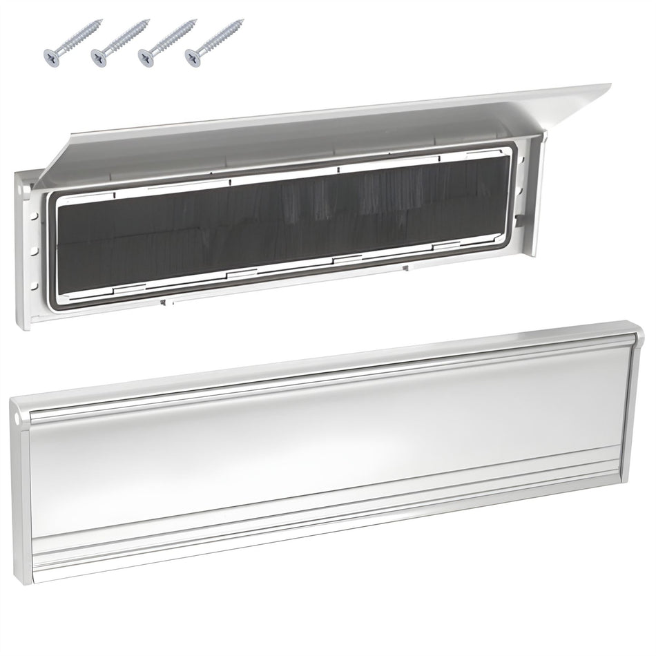 Letterplate Cover 12 inch Door Letterbox with Draught Excluder - Silver