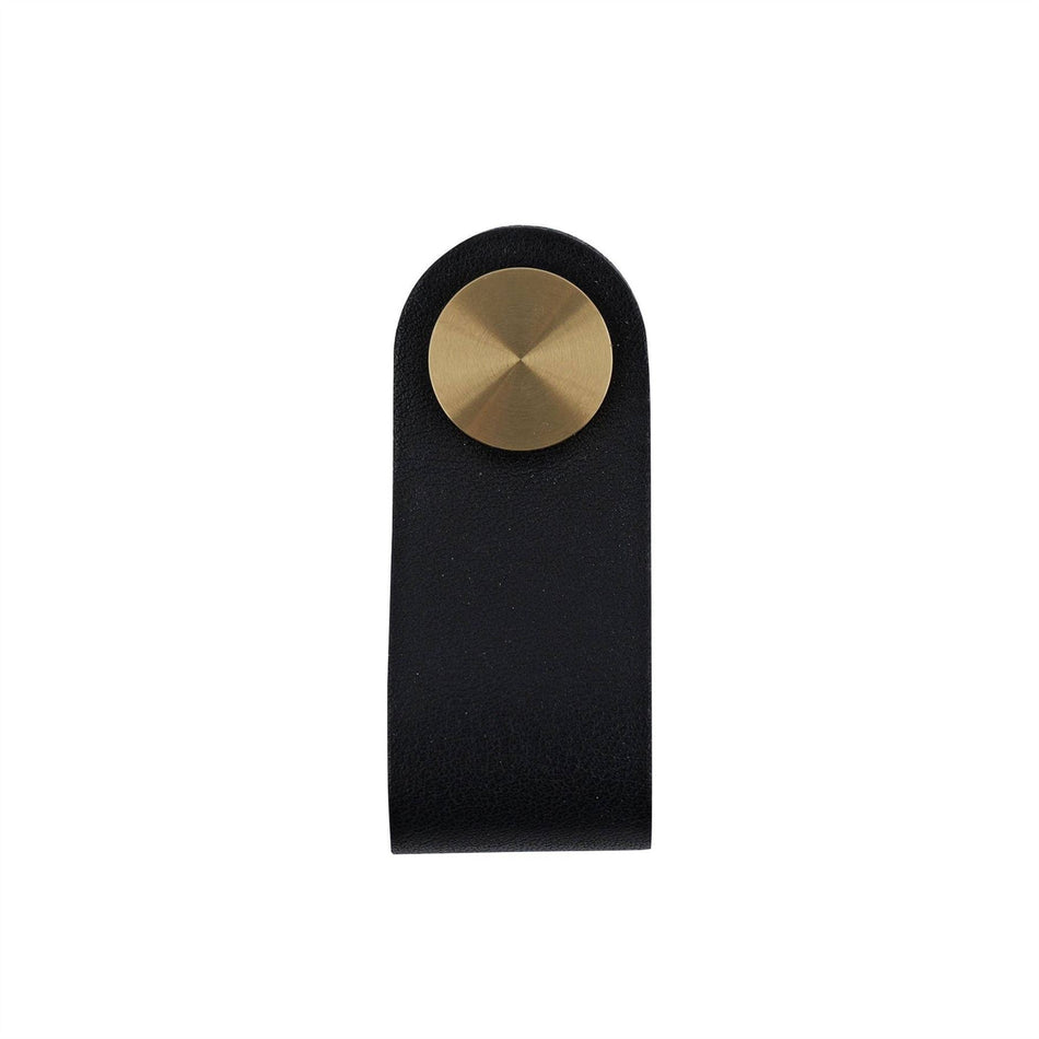 10 Pack Leather Pull Handles 60mm Black & Brushed Brass
