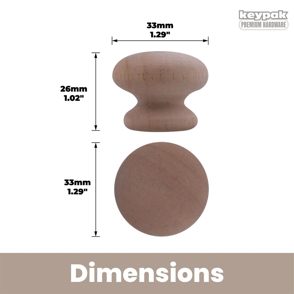 10 Pack Japandi Wooden Round Knobs 32mm Cabinet Drawer Handle