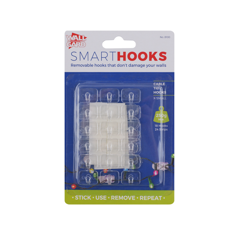 Wall Gard Cable Tidy Hooks Clear X-Small 18 Pack