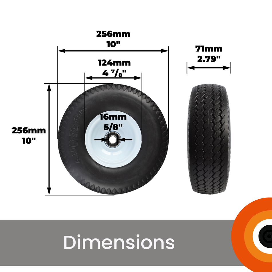 Puncture-Proof Tyre-260mm, Semi-Pneumatic Rubber, Steel Hub, 80kg Load