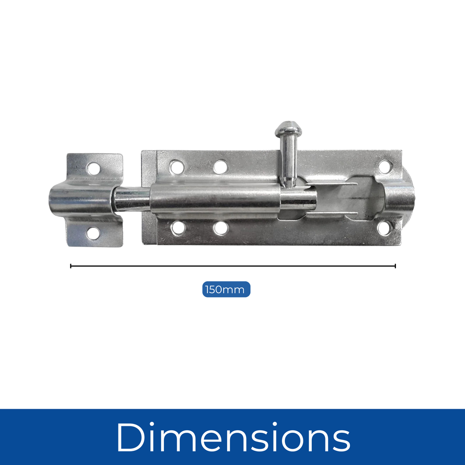 Garden Gate Shed Tower Bolt 6 Inch (150mm) Sliding Latch - Zinc Plated
