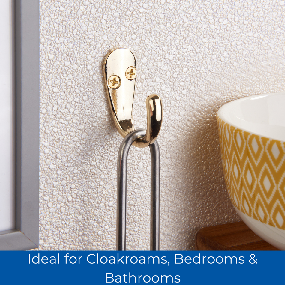 Polished Brass Single Robe Hooks 2 Pack