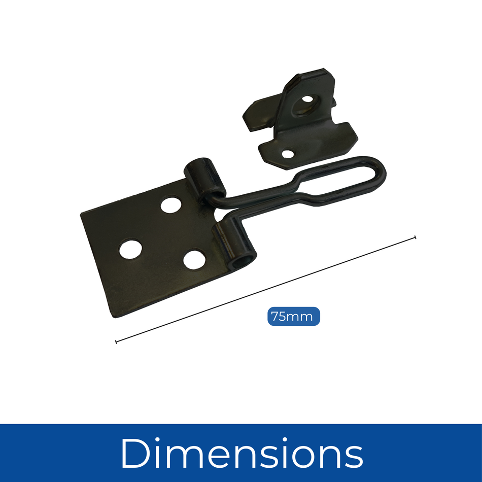 Wire Hasp & Staple 3 Inch (75mm) Shed Door & Hutch Lock - Black