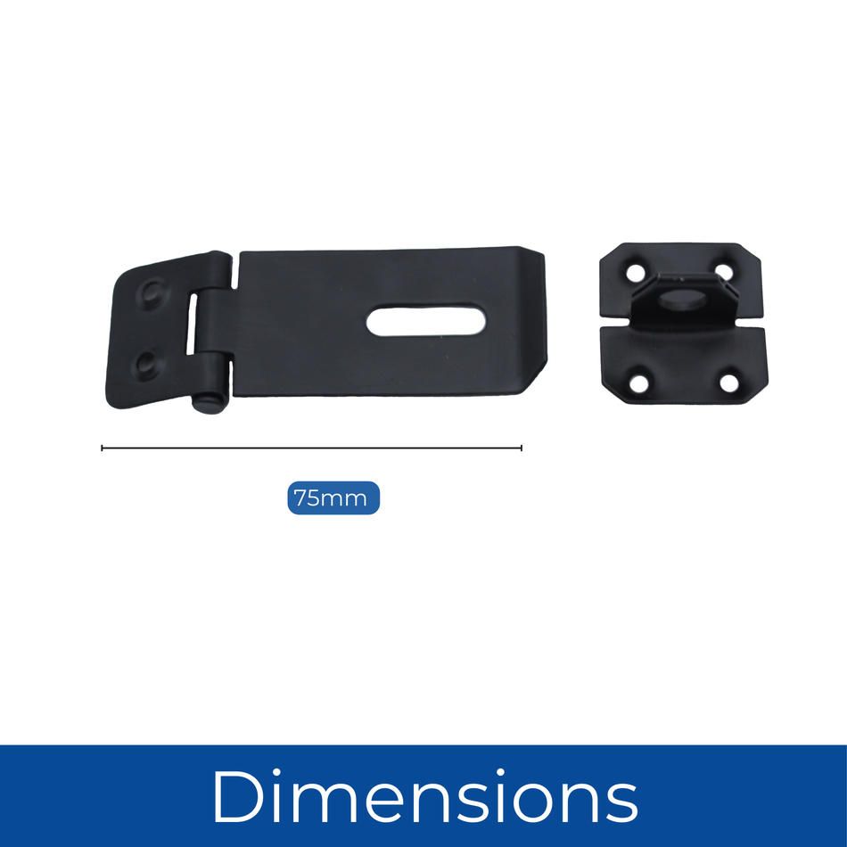 Safety Hasp & Staple 3 Inch (75mm) Gate, Shed & Cabinet Door Lock - Black