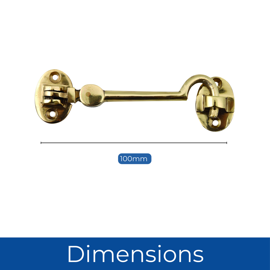 Cabin Hook Eye Latch 4 Inch (100mm) Gate & Door Lock - Polished Brass