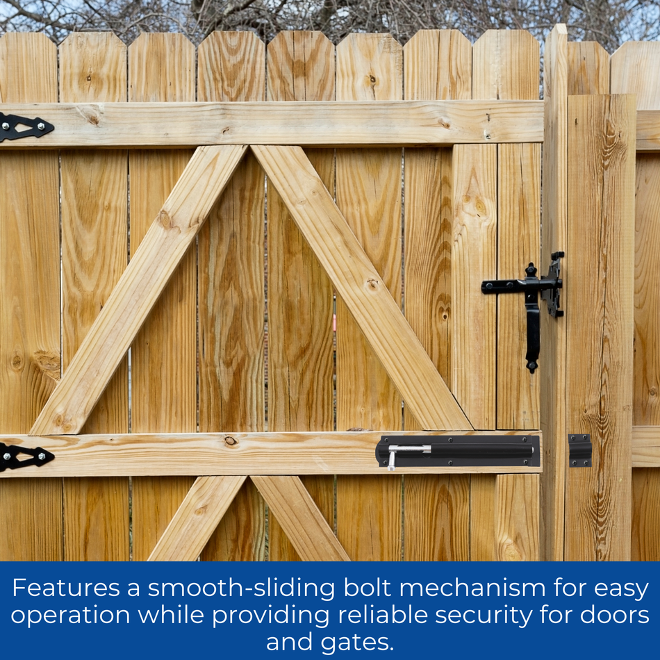 Garden Gate Shed Tower Bolt 4 Inch (100mm) Sliding Latch - Black