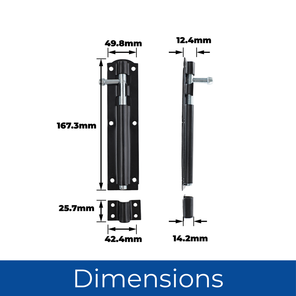 Garden Gate Shed Tower Bolt 6 Inch (150mm) Sliding Latch - Black