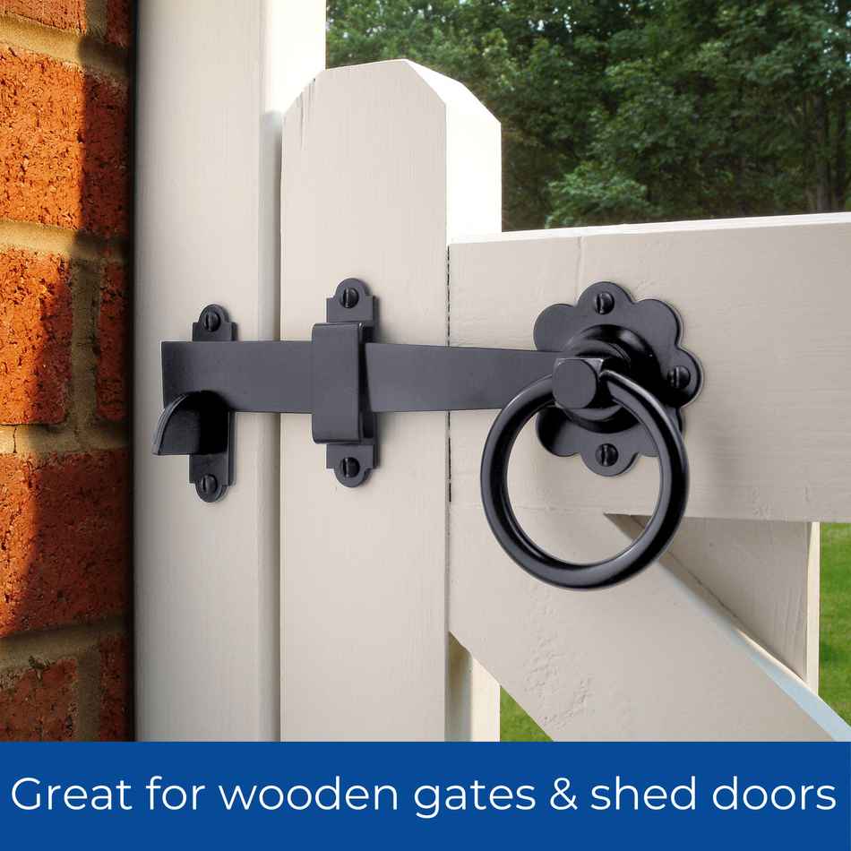 Ring Gate Latch Heavy Duty Smooth 152mm (6 inch) - Black Powder Coated