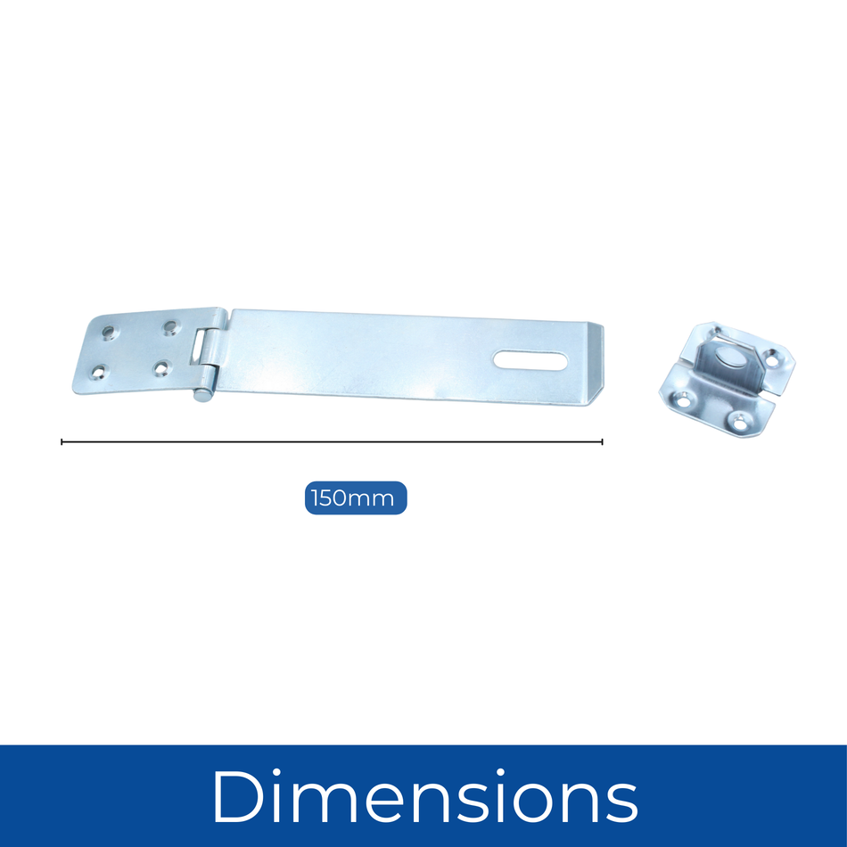 Safety Hasp & Staple 6 Inch (150mm) Gate, Shed & Cabinet Door Lock - Zinc Plated