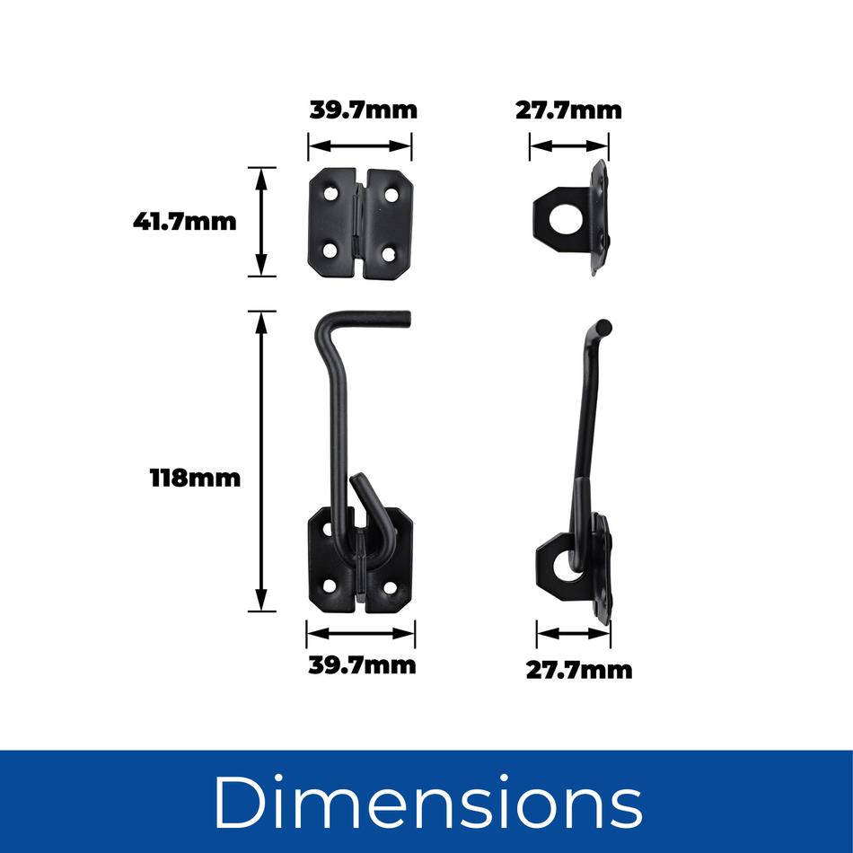 Wire Cabin Hook Eye Latch 4 Inch (100mm) Gate & Door Lock - Black