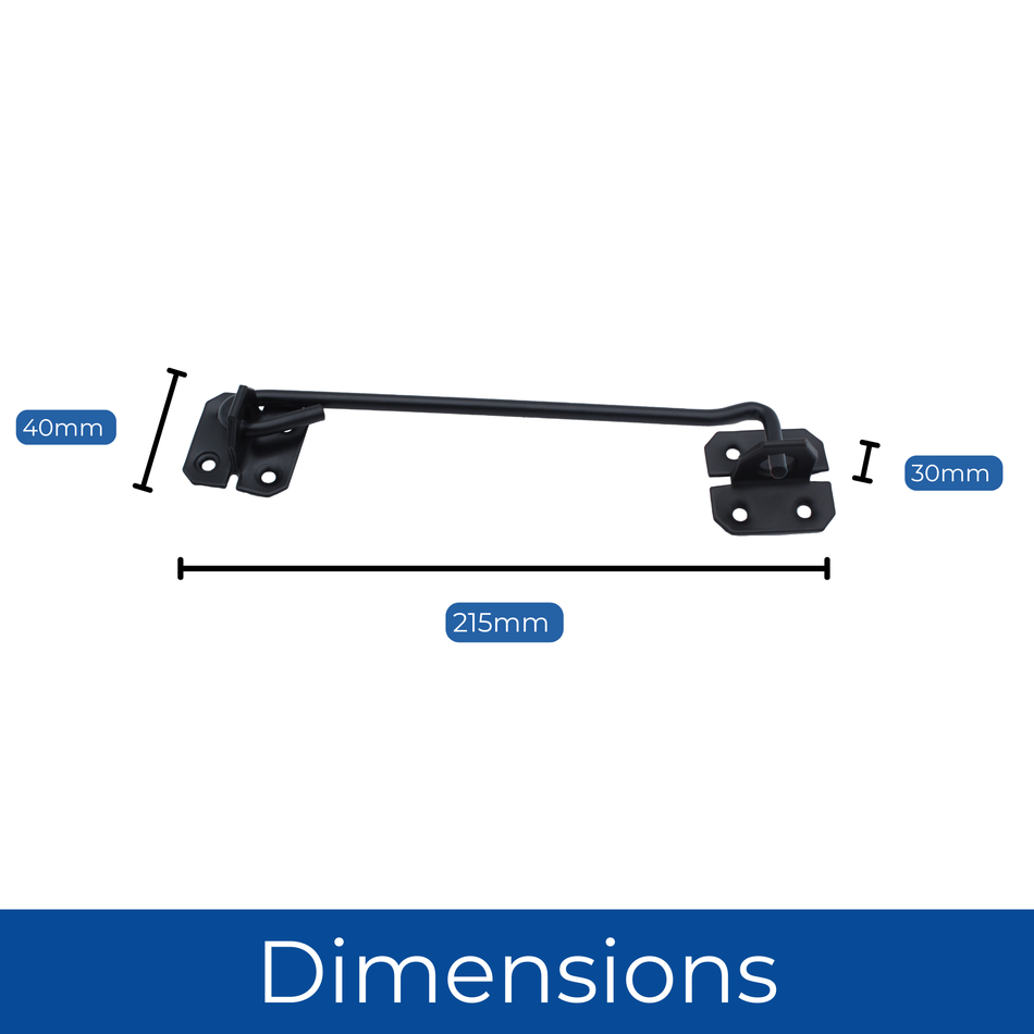 Wire Cabin Hook Eye Latch 8 Inch (200mm) Gate & Door Lock - Black