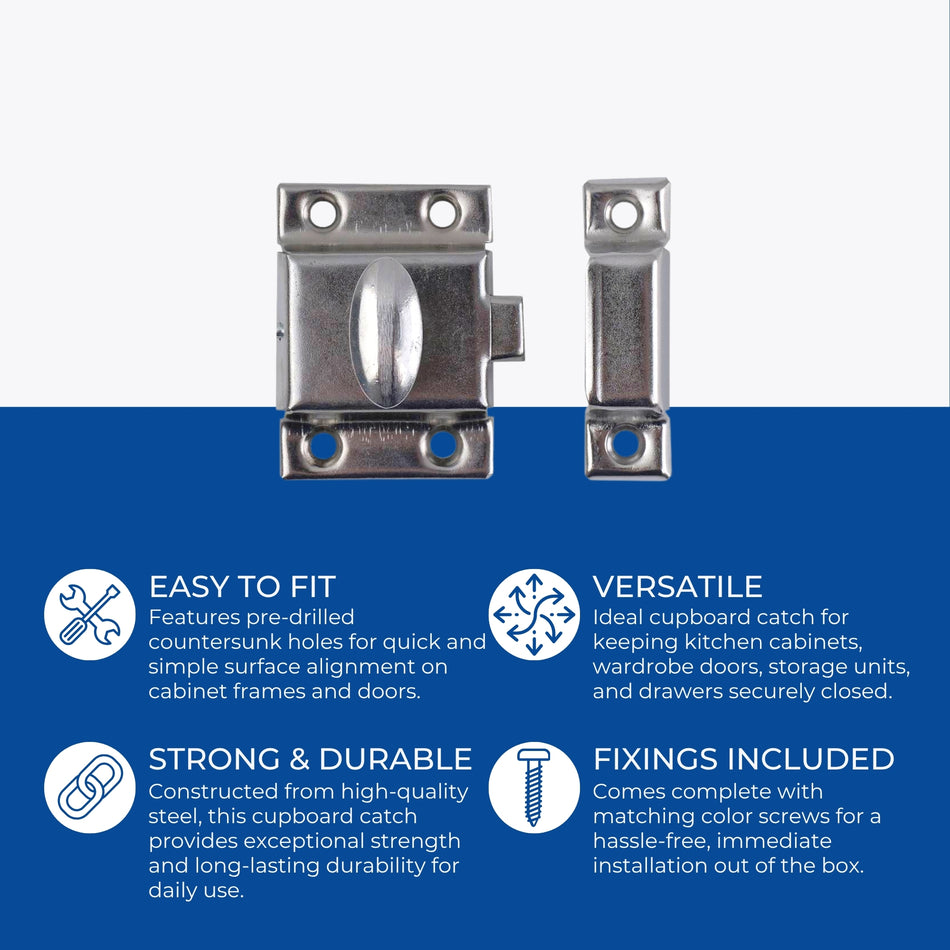 40mm Chrome Cupboard Catch Door Catch Cabinet Wardrobe Latch Steel - Select Hardware