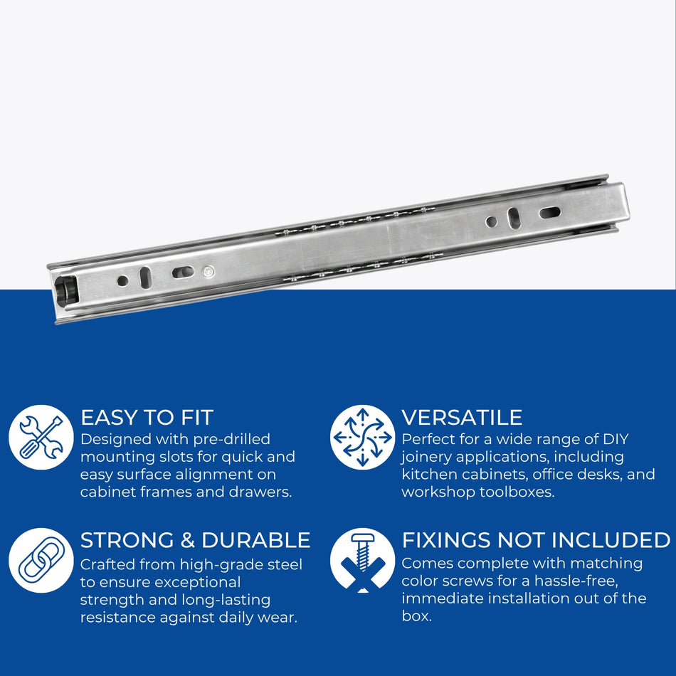 246-338mm Ball Bearing Drawer Runners Zinc Plated Cabinet Slides 2 Pack - Select Hardware