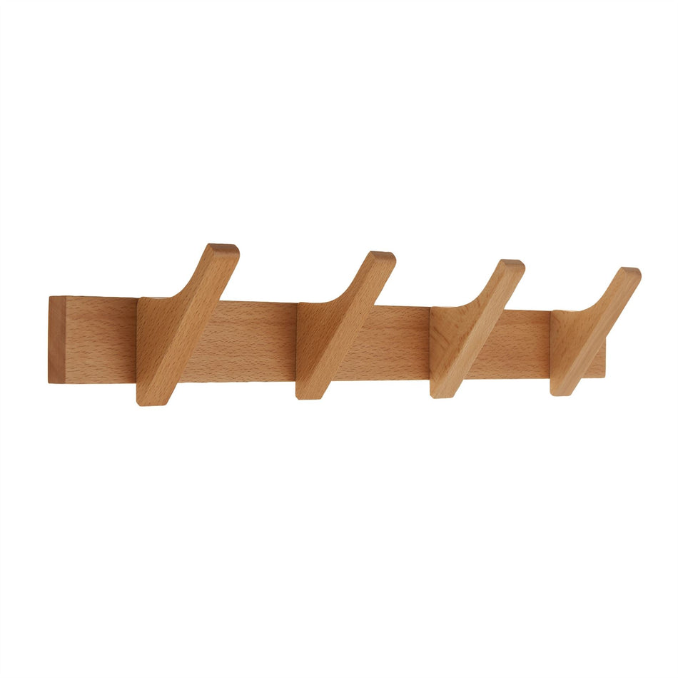 Nordic Wooden Wall Mounted Coat Rack with 4 Double Hooks