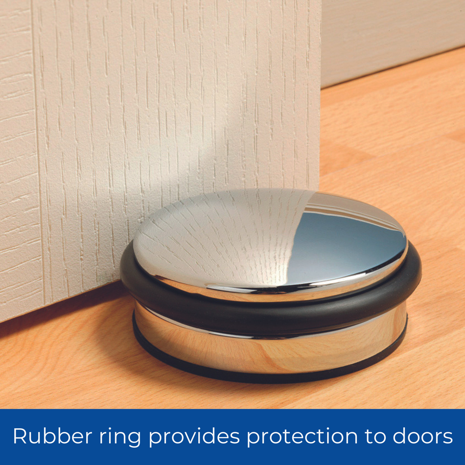 Heavy-Duty Door Weight with Bumper Rubber Buffer Ring - Polished Chrome 10cm 1.2kg