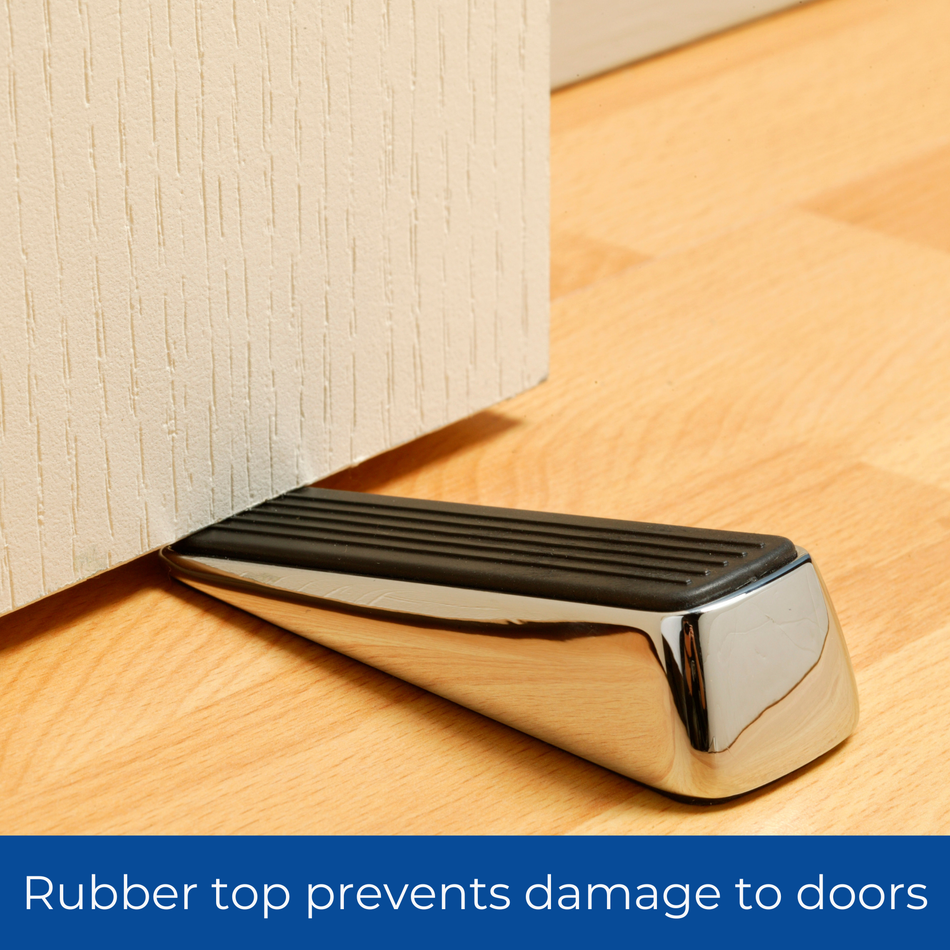 Premium Heavy-Duty Non-Slip Door Stopper Wedge - Polished Chrome