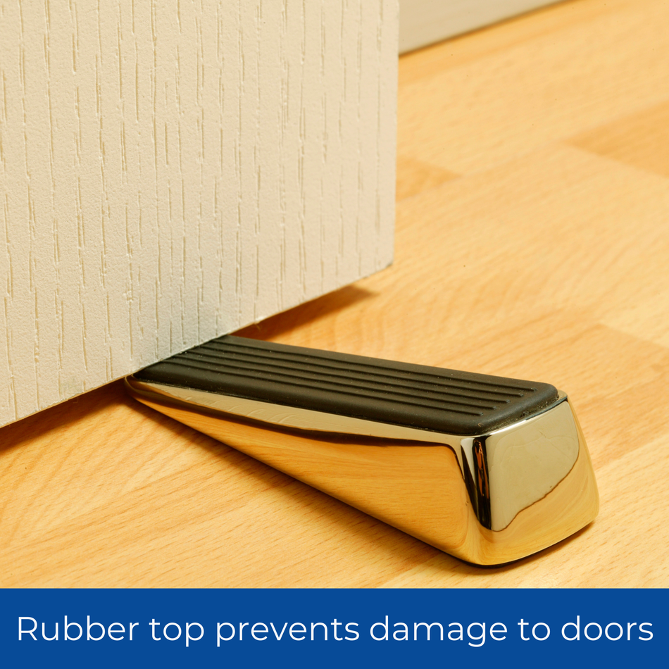 Premium Heavy-Duty Non-Slip Door Stopper Wedge - Polished Brass