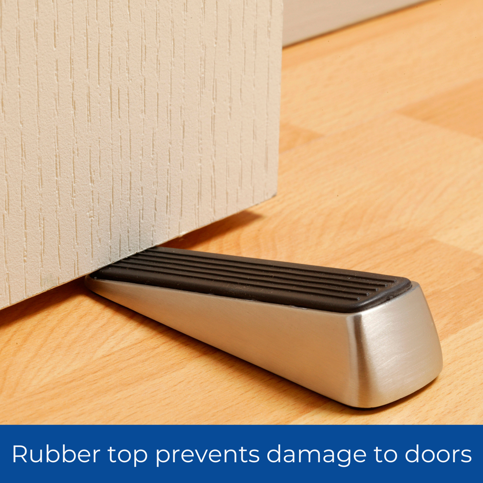 Premium Heavy-Duty Non-Slip Door Stopper Wedge - Satin Nickel