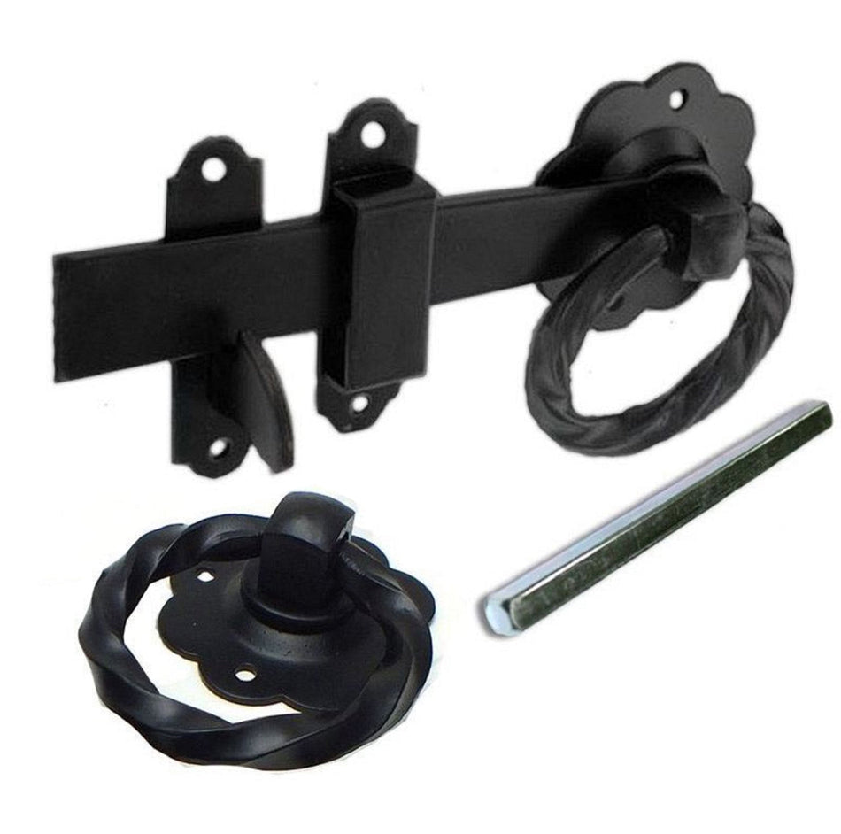 Twisted Ring Gate Latch-External Door Lock Black