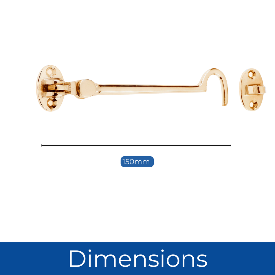 Cabin Hook Eye Latch 6 Inch (150mm) Gate & Door Lock - Polished Brass