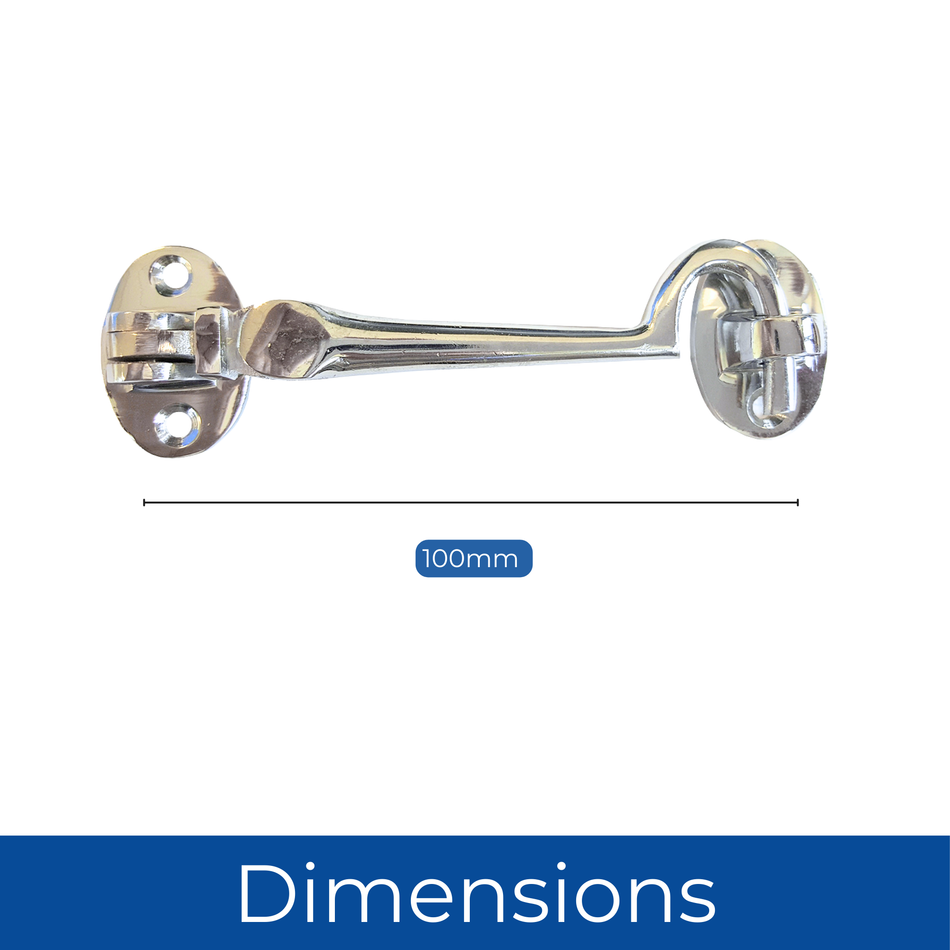 Cabin Hook Eye Latch 4 Inch (100mm) Gate & Door Lock - Chrome Plated