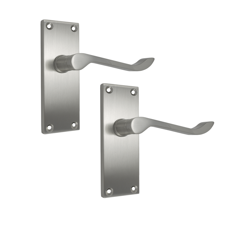 Scroll Tubular Latch Door Handles Victorian 112mm (4 Inch) Satin Chrome (1 Pair)