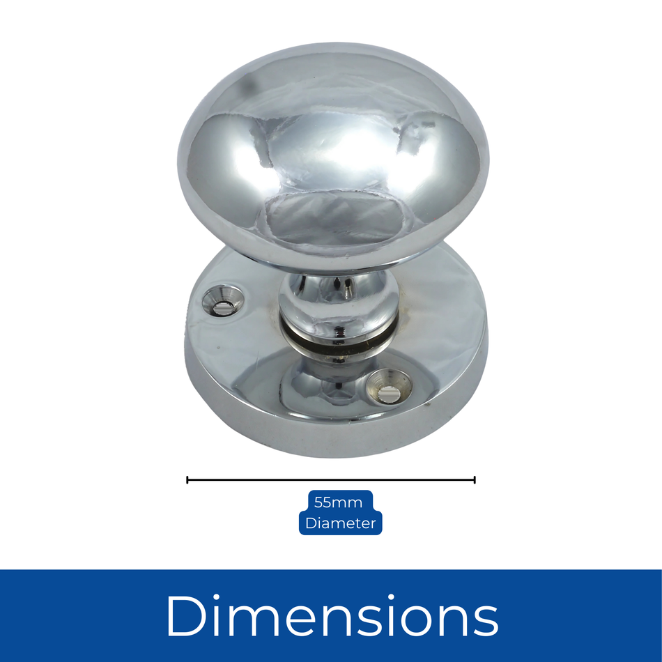 Mortice Door Knobs 55mm - 2 Inch (1 Pair) - Polished Chrome