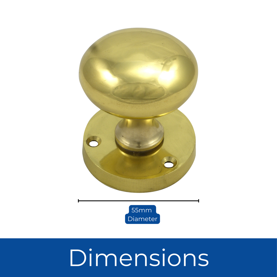 Mortice Door Knobs 55mm - 2 Inch (1 Pair) - Polished Brass