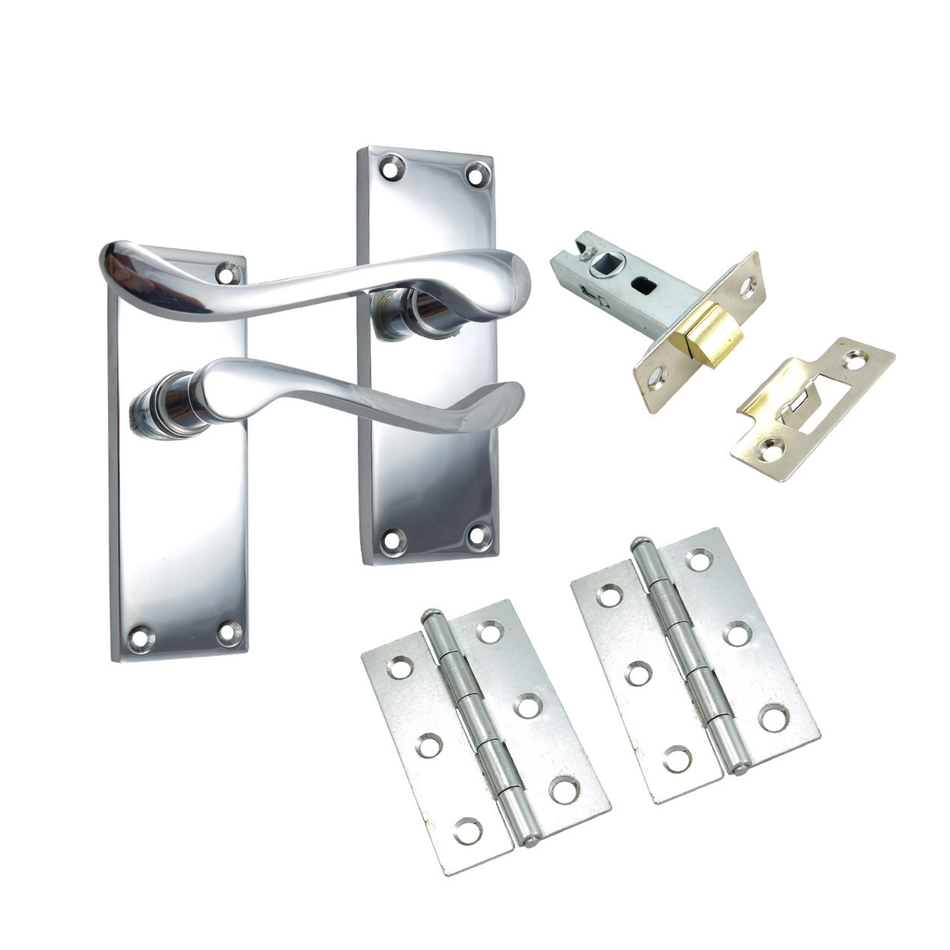 Victorian Door Handles 112mm 4 Inch Scroll Latch (1 Pair) - Polished Chrome