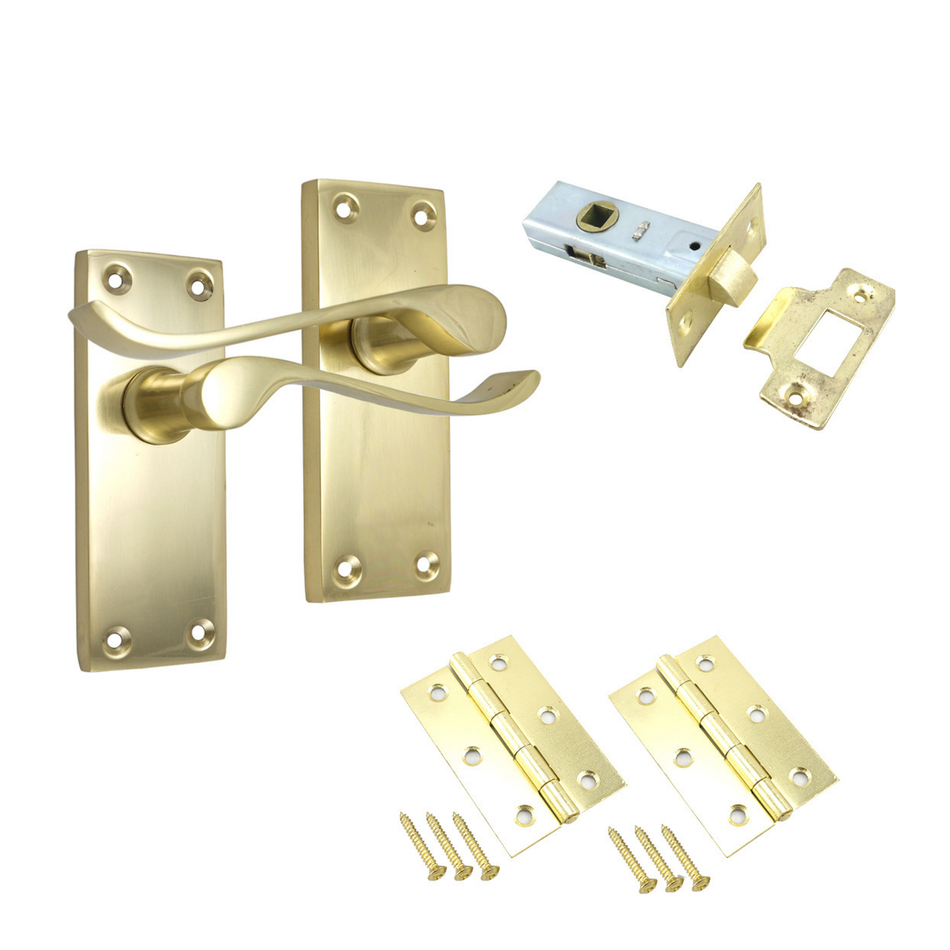 Victorian Door Handles 112mm 4 Inch Scroll Latch (1 Pair) - Brass