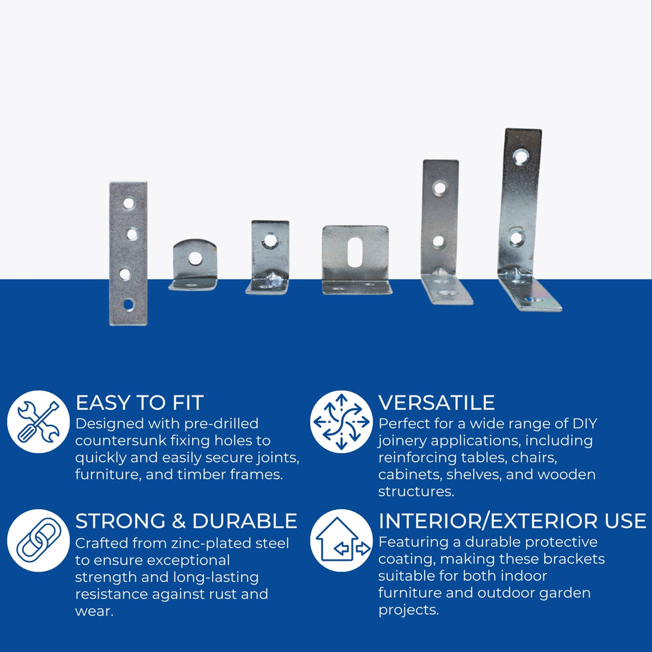 Assorted Corner Bracket Kit Zinc Plated Angle Brackets Joinery Fixings - Select Hardware