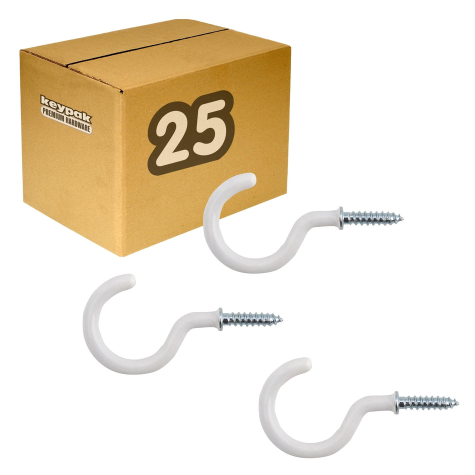 White Shouldered Metal Screw-In Cup Hooks 31mm - Pack of 25