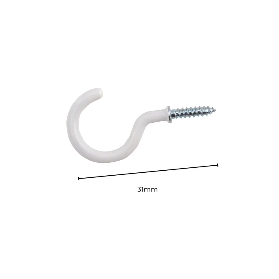 White Shouldered Metal Screw-In Cup Hooks 31mm - Pack of 25