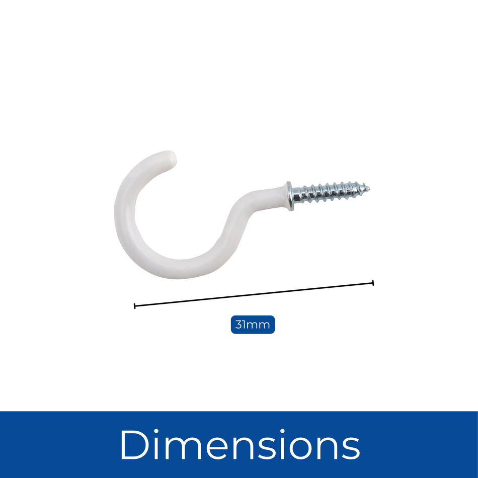 White Shouldered Metal Screw-In Cup Hooks 31mm - Pack of 25