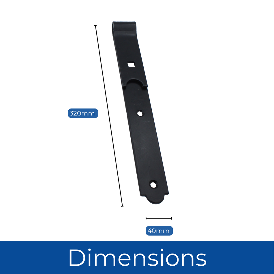 Heavy-Duty Cranked Hook & Band Gate Hinge, Black - 300mm - Pair