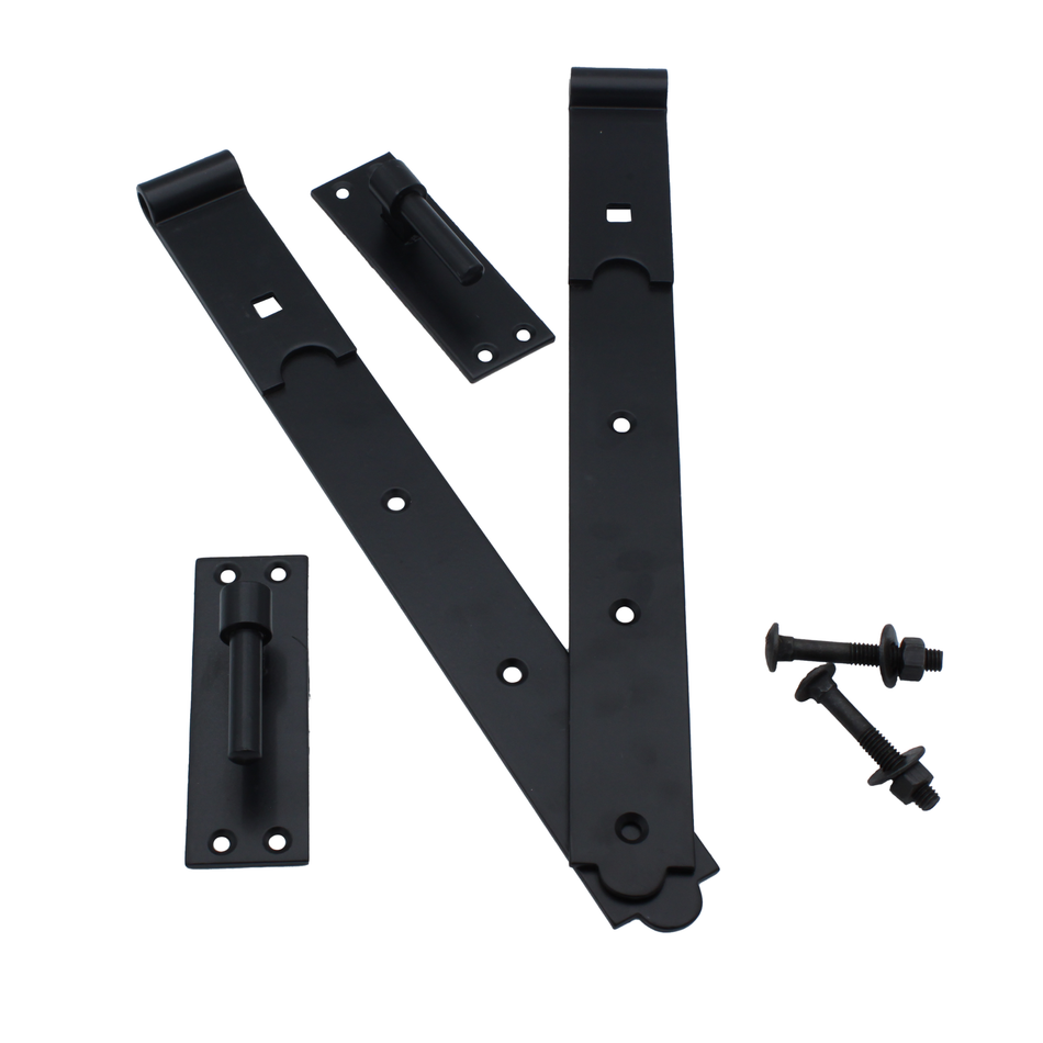 Heavy-Duty Cranked Hook & Band Gate Hinge, Black - 400mm - Pair