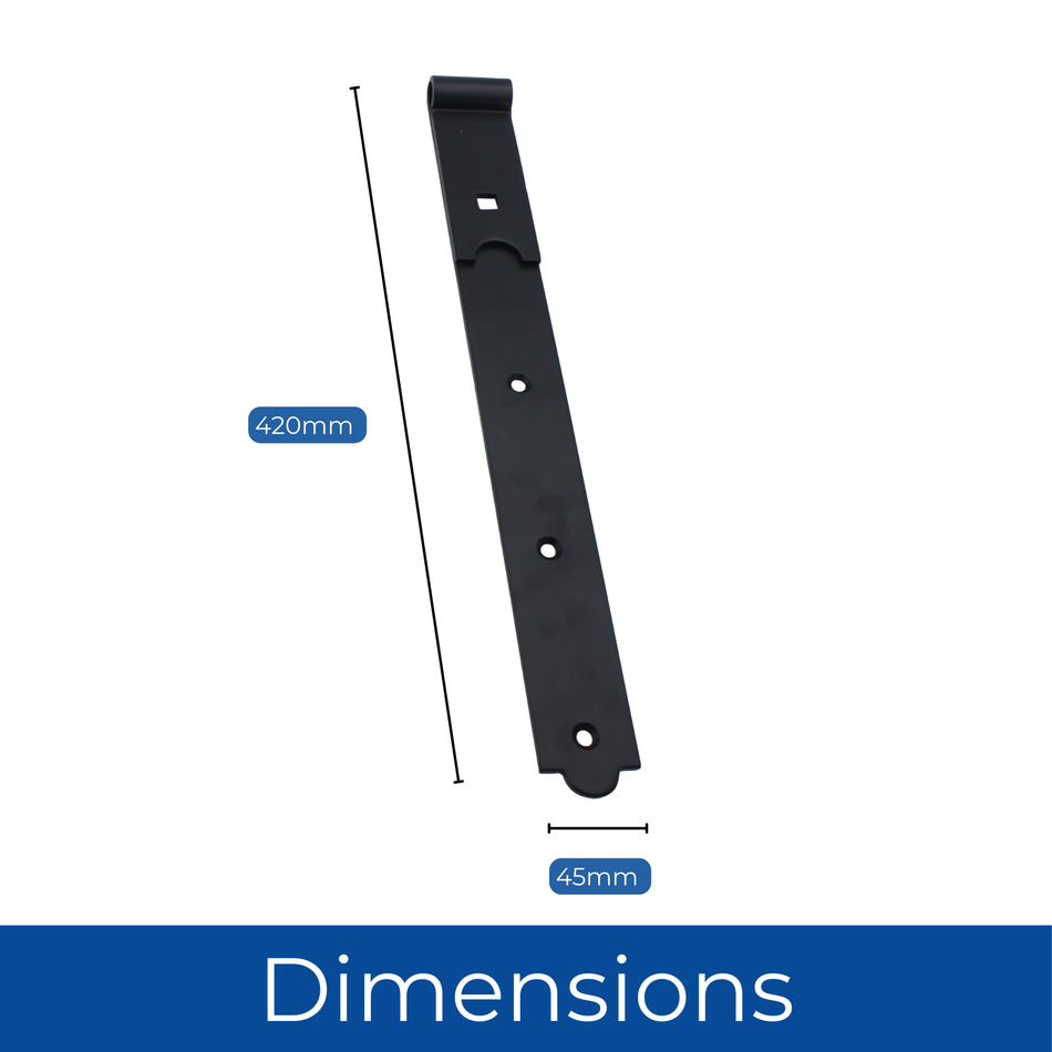 Heavy-Duty Cranked Hook & Band Gate Hinge, Black - 400mm - Pair