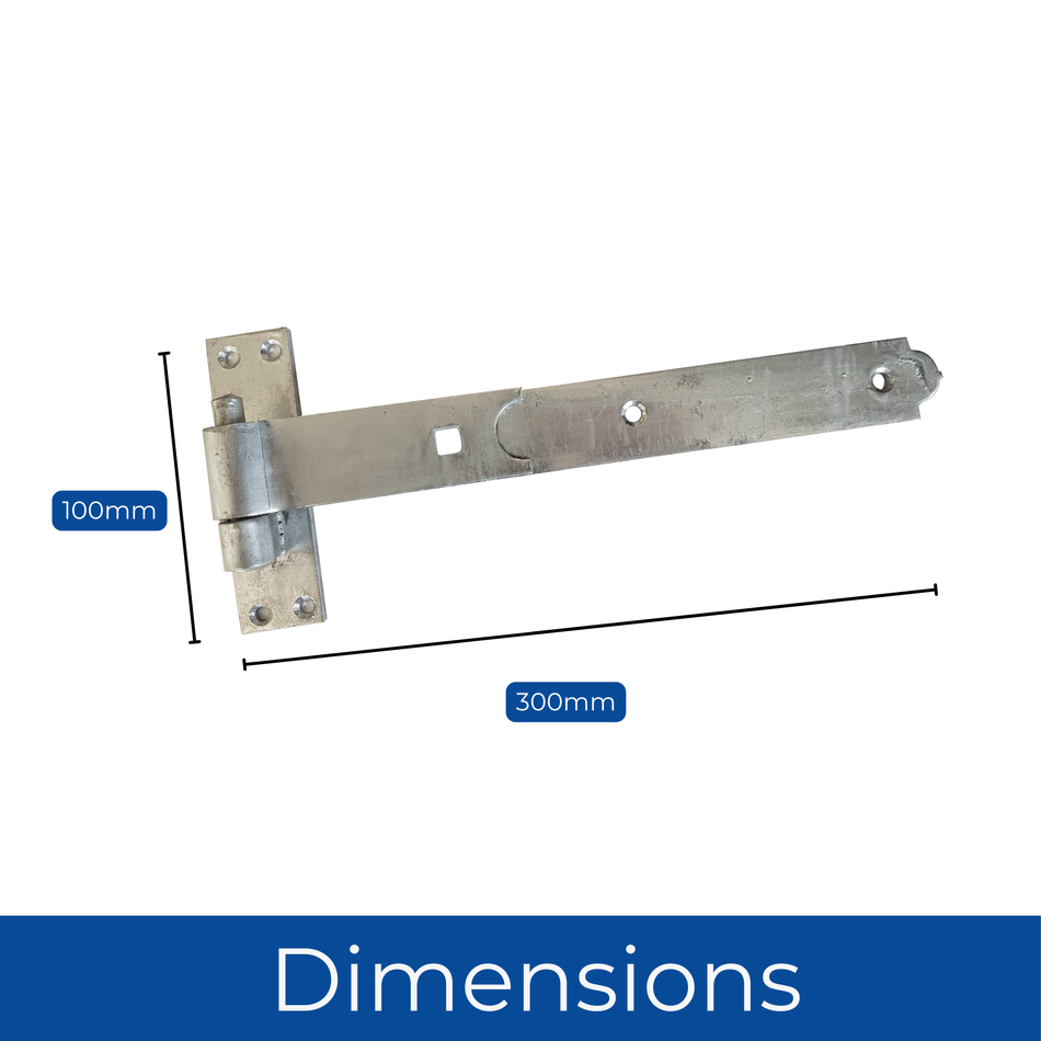 Heavy-Duty Cranked Hook & Band Gate Hinge, Galvanised - 300mm - Pair