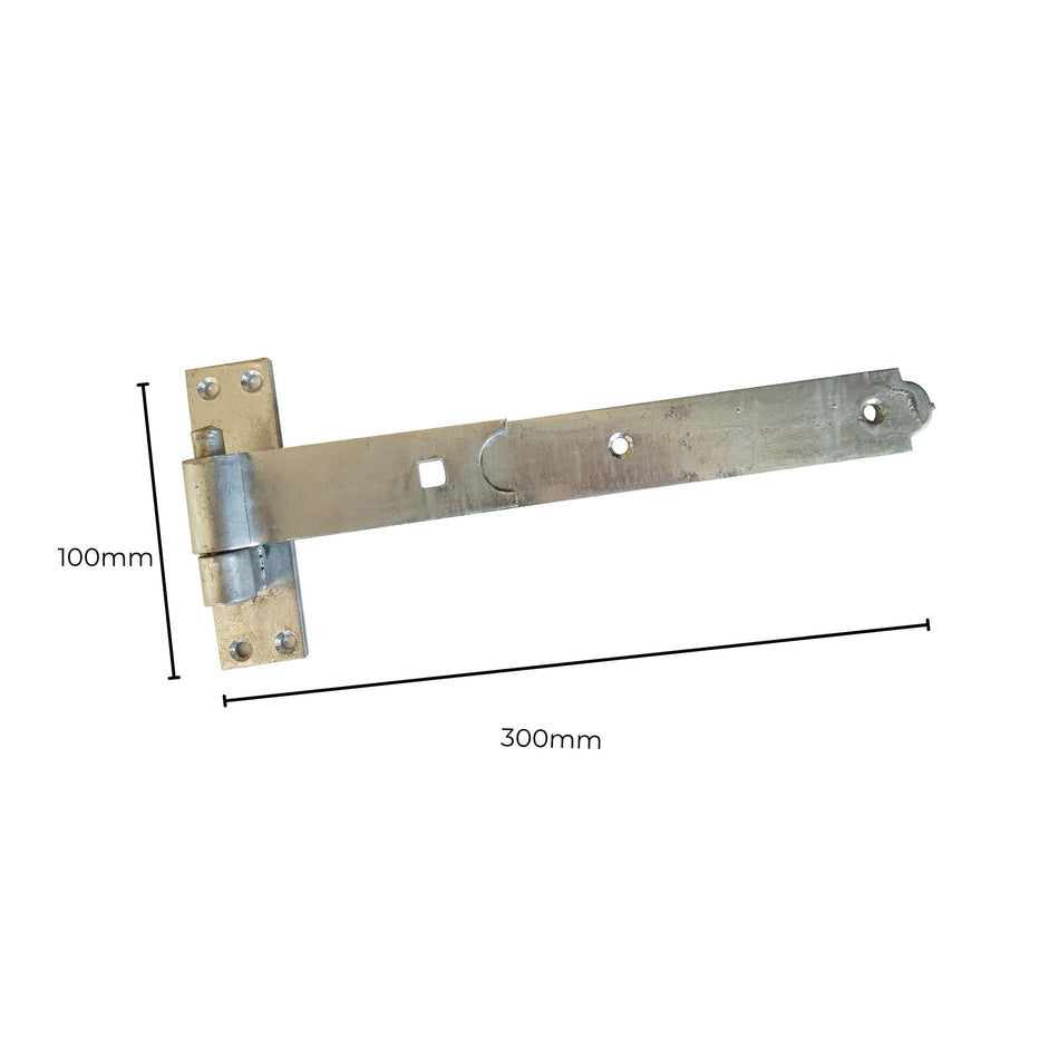 Heavy-Duty Cranked Hook & Band Gate Hinge, Galvanised - 300mm - Pair