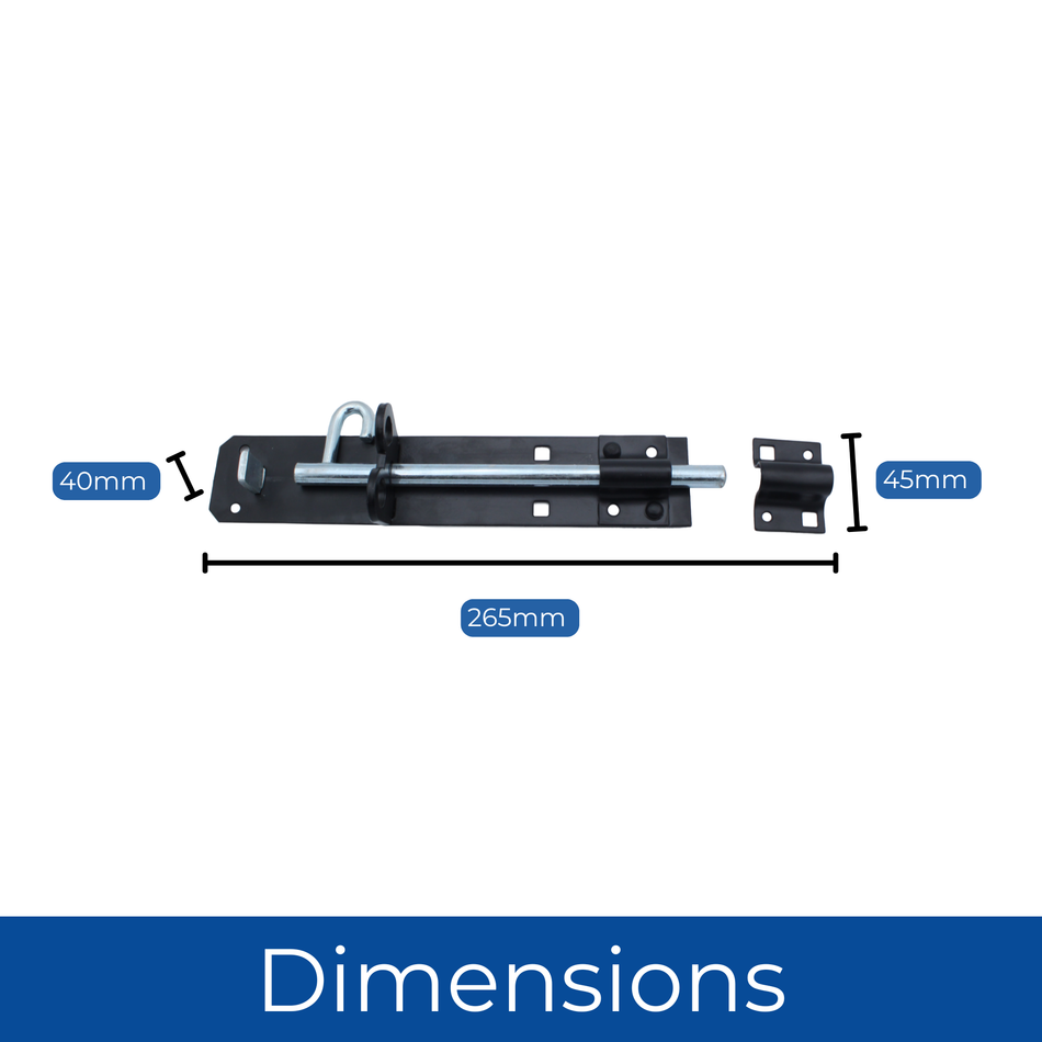 Brenton Padbolt 8 Inch (200mm) Sliding Gate & Door Lock - Black