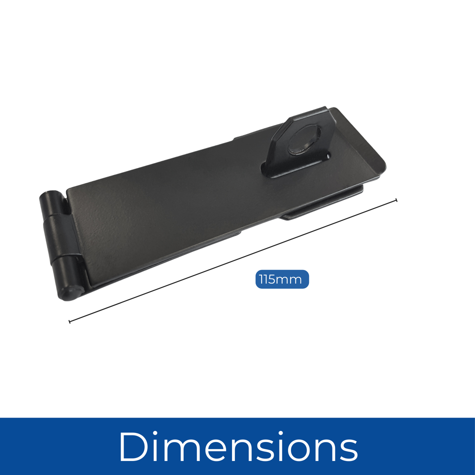 Safety Hasp & Staple 4.5 Inch (115mm) Gate, Shed & Cabinet Door Lock - Black