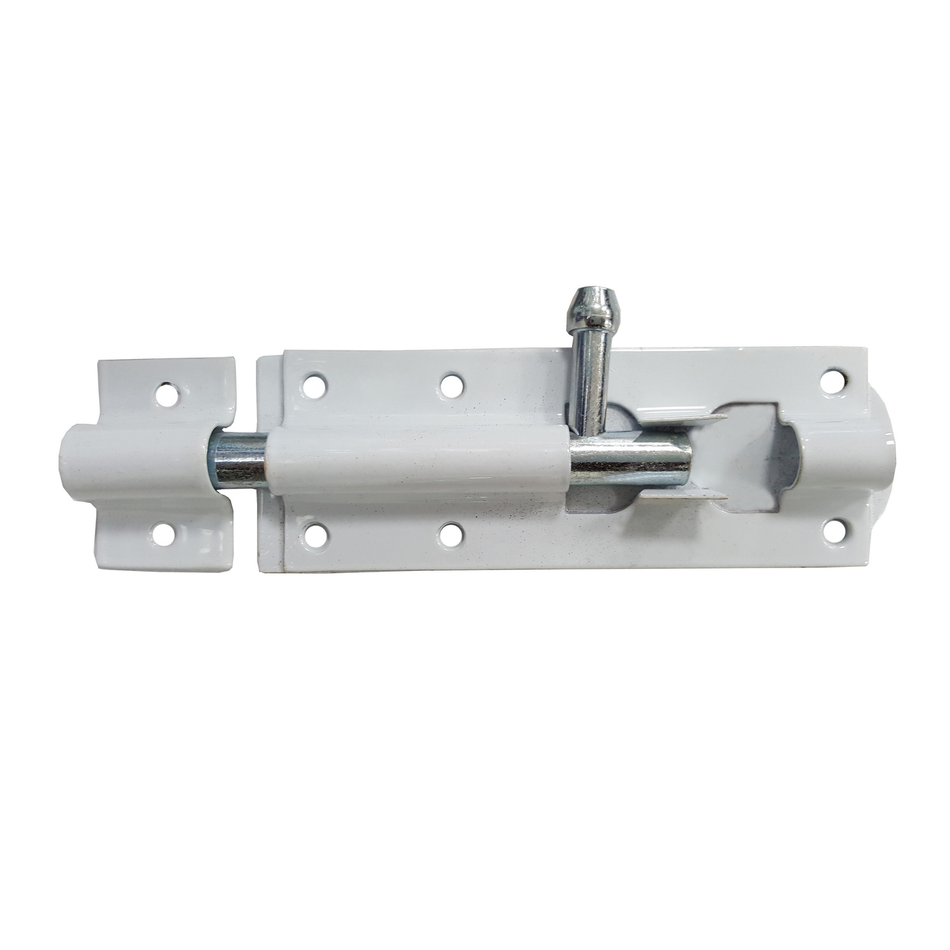 Garden Gate Shed Tower Bolt 4 Inch (100mm) Sliding Latch - White