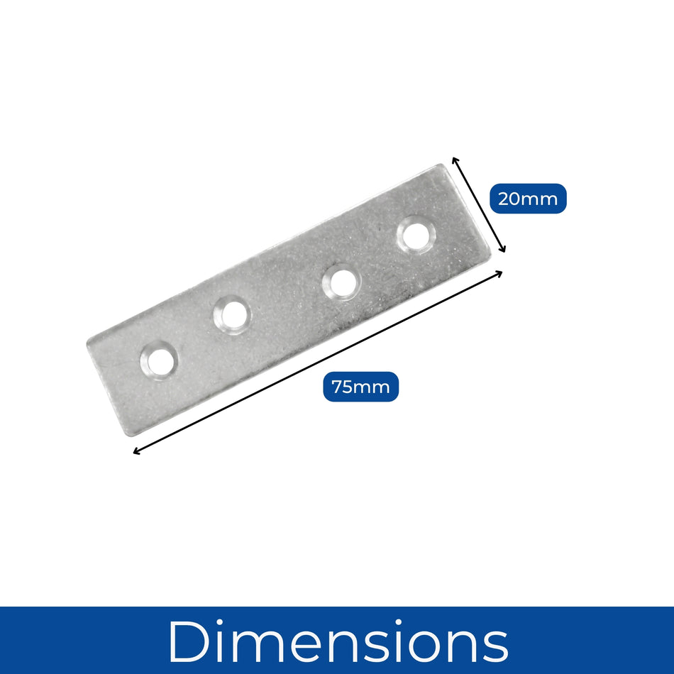 75mm Zinc Mending Plates Metal Flat Brackets Joinery Wood Fixing 8 Pack - Select Hardware