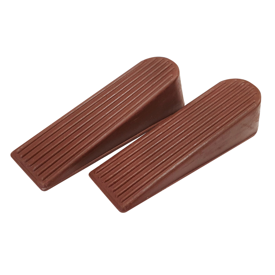 2 Pack Small Non-Slip Rubber Door Stop Wedges - Brown