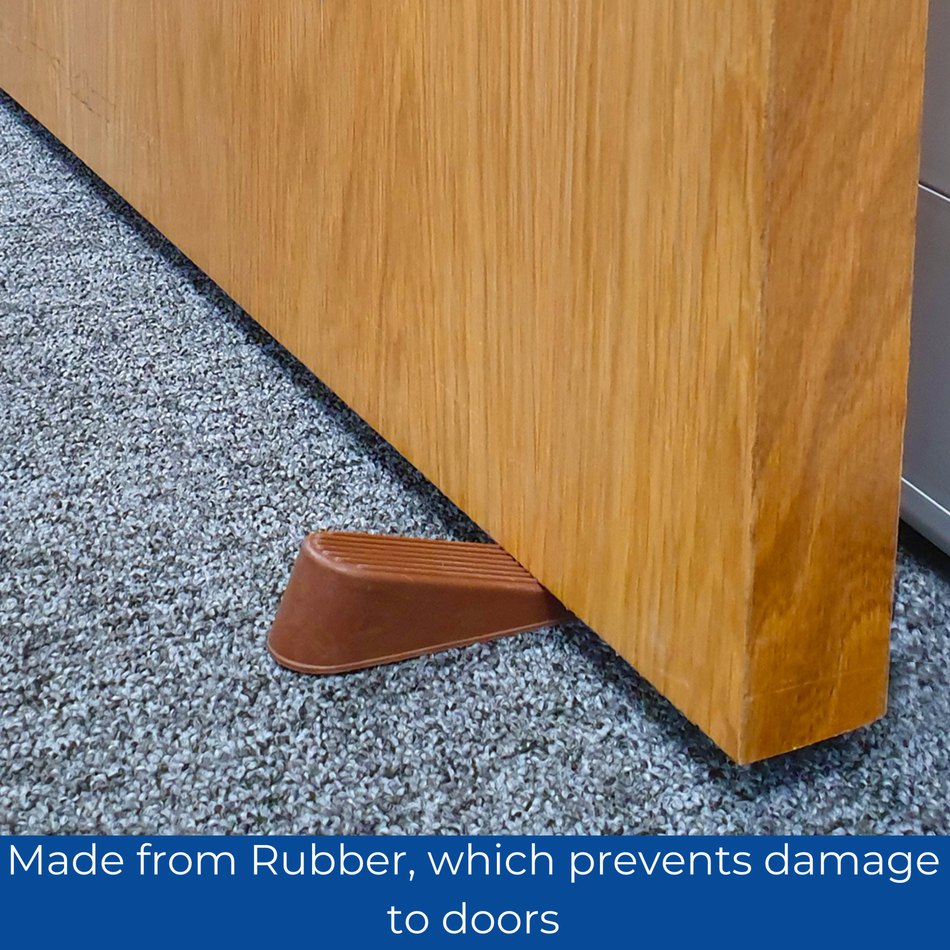 2 Pack Small Non-Slip Rubber Door Stop Wedges - Brown