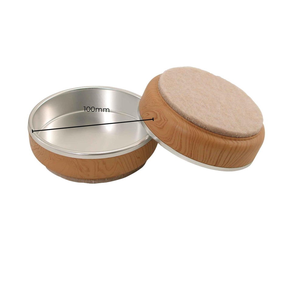 Satin Chrome Castor Cups with Felt Base – 100mm (Pack of 4)