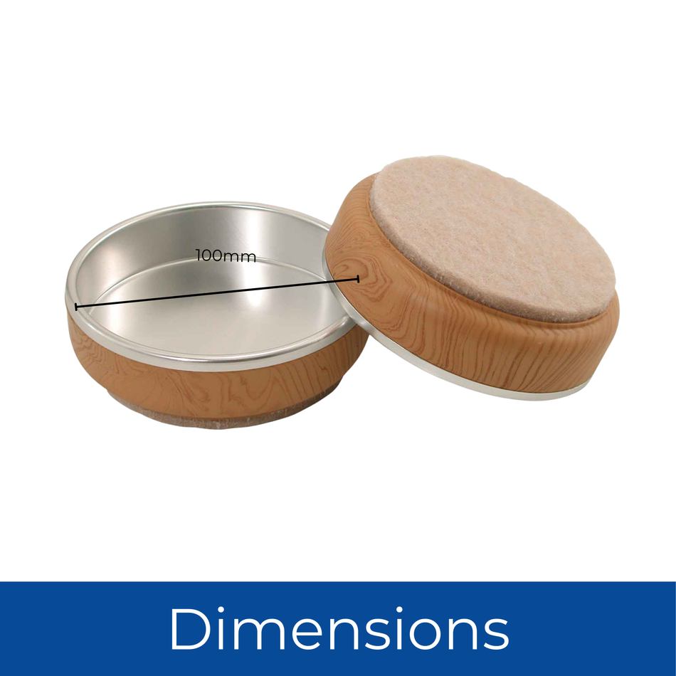 Satin Chrome Castor Cups with Felt Base – 100mm (Pack of 4)